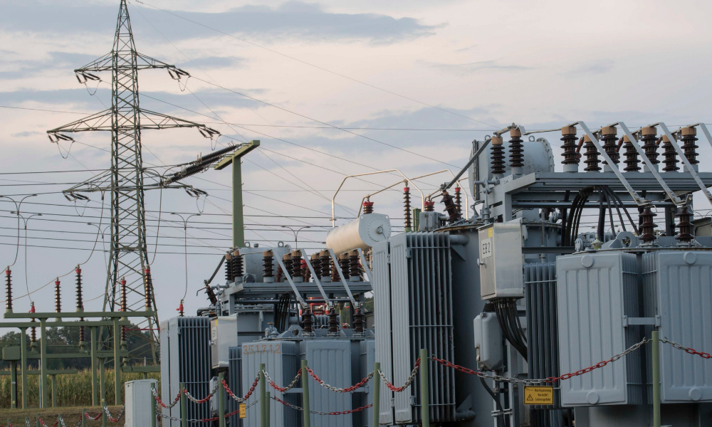 A large power transformer at an industrial site